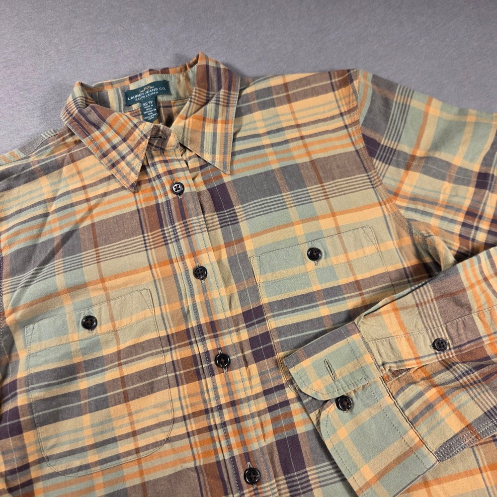 Lauren Jeans Co Ralph Lauren Plaid Button Down Shirt XS Roll Sleeve Cotton